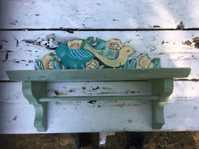 Wooden Rustic Country Wall Shelf Handmade Hand Painted - Image 1 of 4