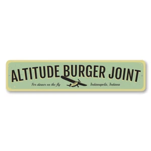 Letrero conjunto de hamburguesa Altitude, letrero personalizado de decoración de metal para cena sobre la marcha - Imagen 1 de 4