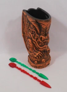 FRANKIE'S TIKI ROOM Blood Orange Surf Dragon Tiki Mug Big Toe Farm + Swizzle - Picture 1 of 8