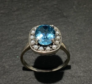 Ring Blautopas & Perle 925er Silber Gr. 63 - Bild 1 von 12