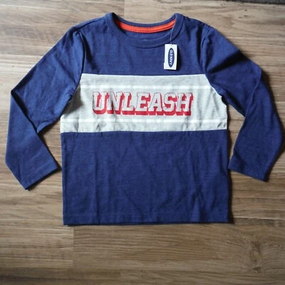 Old navy Blue & Gray Long Sleeve Tee Shirt boys size XS  5 Red Unleash new - Image 1 of 3