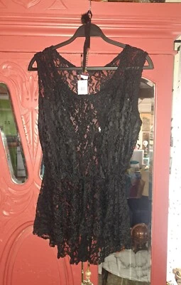 NWT Vtg Blush Top With Velvet Choker Sheer Black Lace 1X Plus 90s Goth  - Image 1 of 4