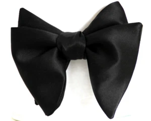 Camellucci Men's Self-tied Bow Tie Big Butterfly Black Charmeuse Silk S013 - Picture 1 of 14