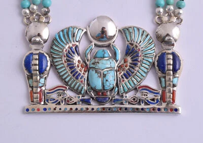 Collana con ciondolo scarabeo alato del re Tut-Tutankhamon-argento egiziano - Immagine 1 di 4