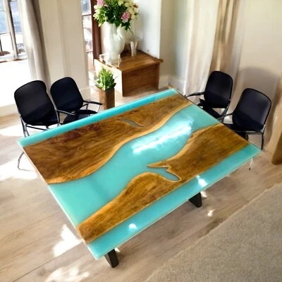 Blue Epoxy Dining Table, River Table Top, Custom Made Luxury Furniture Handmade - Image 1 of 4