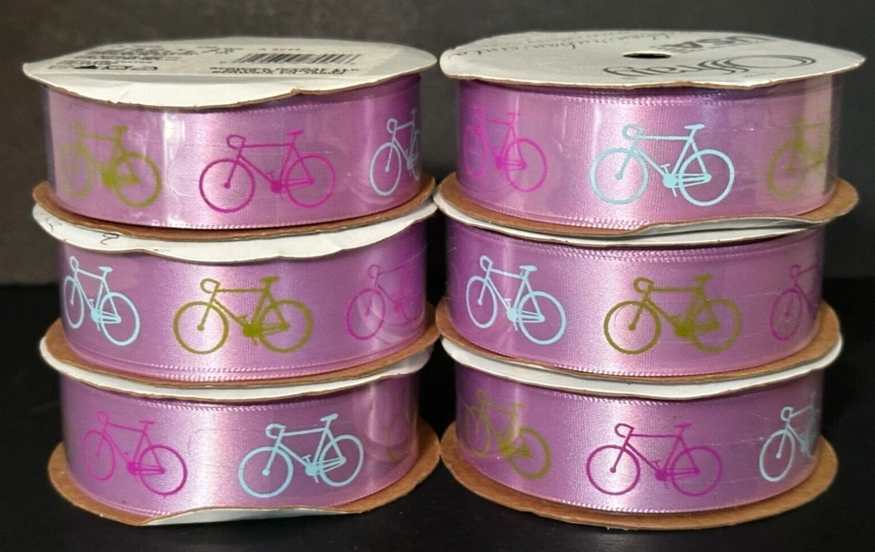 Bicycle Print Satin Ribbon Lot  7/8" Wide 6 rolls free shipping - Imagem 1 de 1