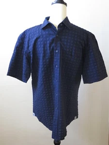 Eterna 'Modern Fit' Short Sleeved Men's Shirt - Navy, Textured - Picture 1 of 11