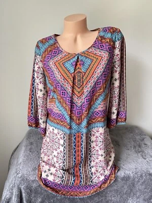 Mini Vestido Bohemio Boho Para Mujer Colorido Rosa Fuerte Búho 3/4 Dorado Azul Teal Azteca Foto 1 de 4