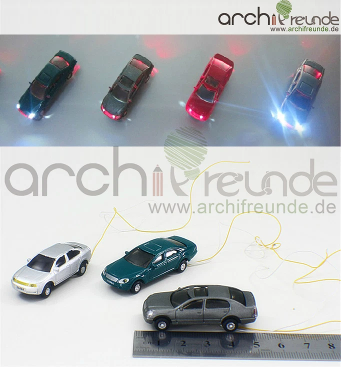 3 x Modello Auto LED illuminato Modellismo 1:87/1:100 ferrovia Scala H0/TT - Immagine 1 di 1