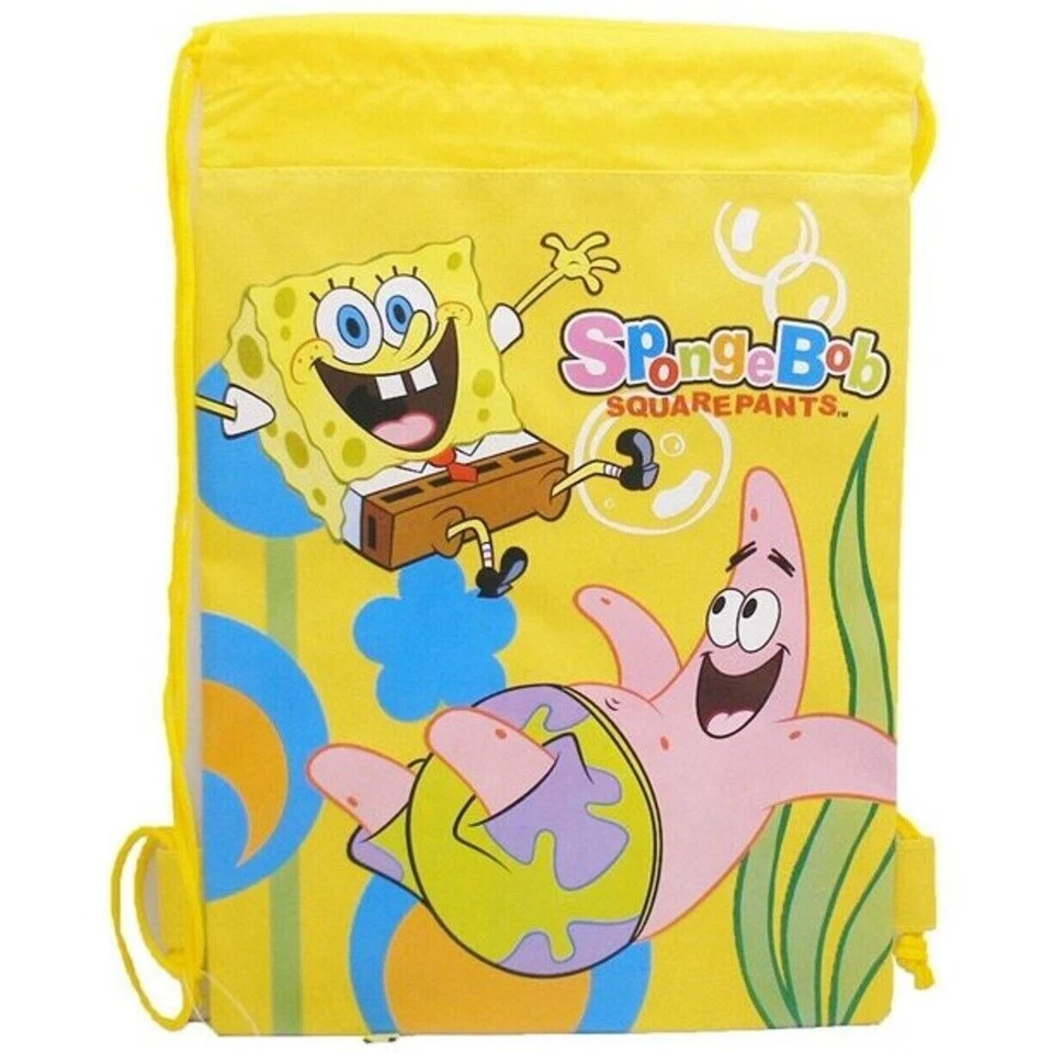 Yellow Spongebob Patrick Drawstring Backpack Sling Tote Kid's School Gym Bag