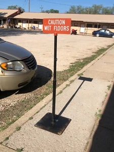 Vintage 1969 Postoffice metal caution wet floor Dubbed sides sign and base - Picture 1 of 20