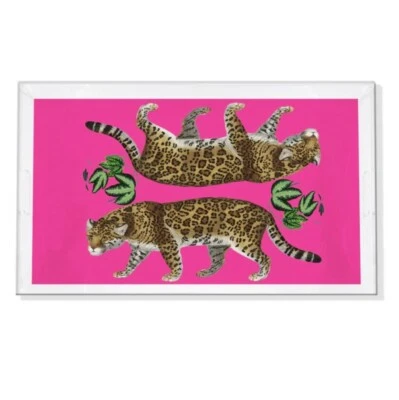 $325 NEW NICOLETTE MAYER COLLECTION Leopard Seeing Double Hot Pink Acrylic Tray - Image 1 of 4
