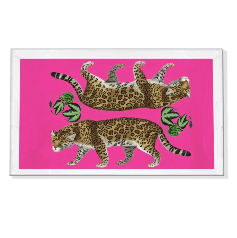 $325 NEW NICOLETTE MAYER COLLECTION Leopard Seeing Double Hot Pink Acrylic Tray - Image 1 of 4