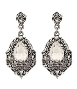EARRINGS Teardrop Filigree Crystal Drop Stud Earrings Wedding Party Earrings - Picture 1 of 1