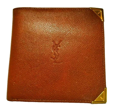 Yves Saint Laurent Logo Bifold Wallet Purse Brown Leather Men's France - Image 1 of 4