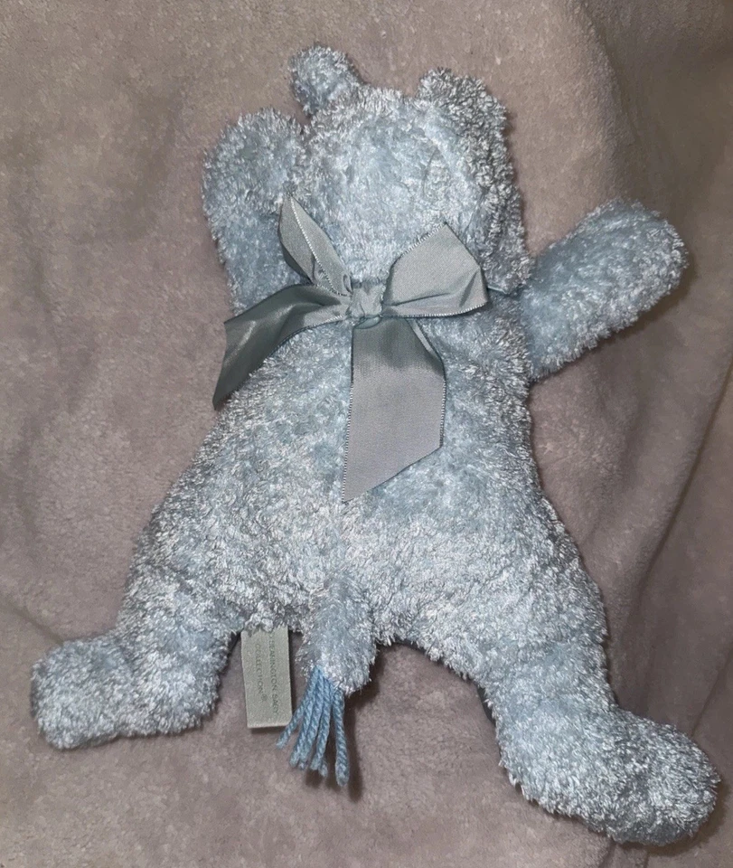 The Bearington Collection Blue Elephant Plush Lovey Satin Back Flat Baby Toy - Image 1 of 4