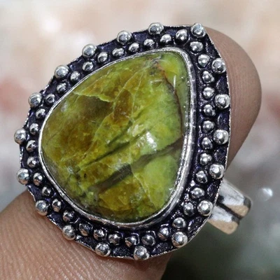 Anillo de joyería de ópalo verde australiano enchapado en plata 925 hecho a mano talla US 10 GW Foto 1 de 3
