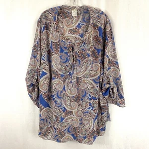 Faded Glory Boho Paisley Peasant Top Blouse Womens Size 4X 26W-28W Semi Sheer - Picture 1 of 12