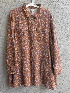Ivy Jane Hemden Kleid Copper Brick Floral Baumwolle Langarm Taschen XL -NEU - Bild 1 von 7