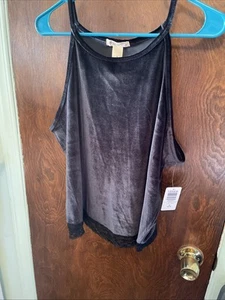 Torrid Festi Stretch Velvet Cropped High Neck Lace Cami Black 2 2X 18 20 #G60957 - Picture 1 of 3
