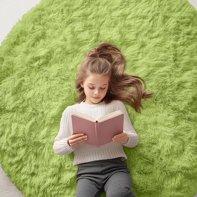 Round Rugs for Bedroom - Machine Washable, 5x5 Feet 5ft Round Grass Green - Image 1 of 4