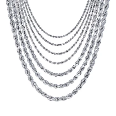 Collar colgante de cadena de 1 mm-6 mm de cuerda con corte de diamante macizo de oro blanco de 14 K 16"- 30" Foto 1 de 4