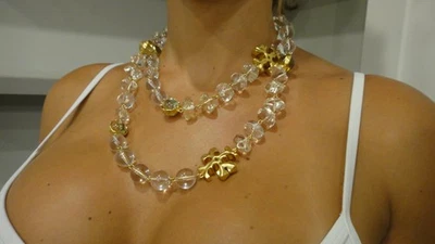 LONGO Colar de Elos de Corrente de Ouro Metálico Tory Burch Roxanne Autêntico $398 Ondulado - Imagem 1 de 4