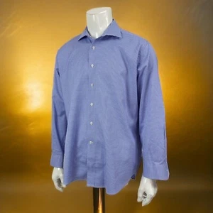 Saks Fifth Avenue Mens 17.5-34 Slim Fit Cotton Dress Shirt Blue Micro Check - Picture 1 of 12
