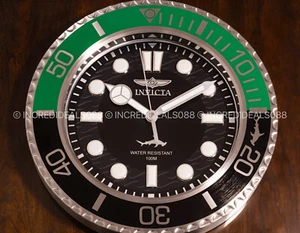 Invicta PRO DIVER 14" Quartz Green Black Silver Wall Clock SS - Picture 1 of 3