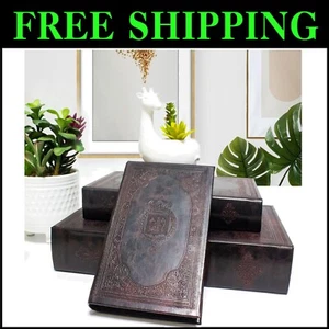 Set of 3 Vintage Decorative Book Boxes with Magnetic Closure - Antique Inspire - Picture 1 of 11