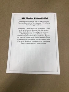 1972 Checker 250ci and 350ci complete/extensive tune-up & service specs for '72 - Picture 1 of 5