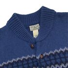 Large -Tall L.L. Bean Dark Blue Fair Isle Wool Chunky Knit Henley Front Sweater