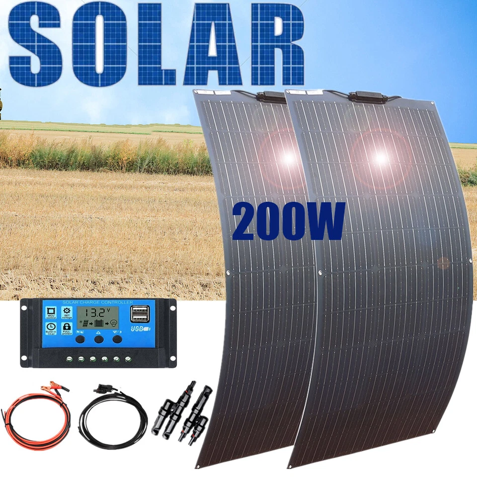 200W Watt flexibles Solarpanel-Kit für Camping Zuhause Wohnmobil Akku Laderegler - Bild 1 von 4