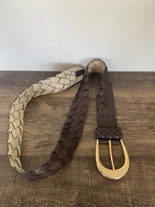 MICHAEL By MICHAEL KORS Brown Braided Woven Gold Belt Buckle Sz L Boho - Picture 1 of 8