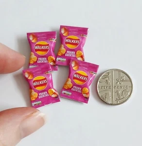 DOLLS HOUSE MINIATURE FOOD 1:12 * 4 X PRAWN COCKTAIL CRISP PACKS * COMBINED P+P - Picture 1 of 3