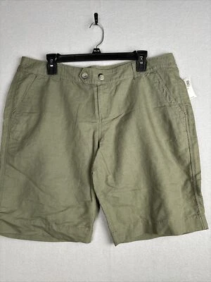 Pantalones cortos Old Navy para mujer 14 verde oliva mezcla de lino frente plano tiro bajo 3006 Foto 1 de 4