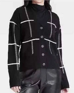 Women's Cozy Knit Everyday Cardigan - a New Day™ Black/Cream Plaid S - Picture 1 of 1