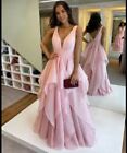 Costume fait bal rose formel, mariage, robe de mariée plis profond V taille 16
