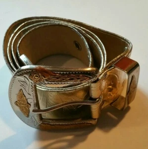 Sandy Duftler Silver Leather Belt German Silver Buckle SIZE S/M - Picture 1 of 11