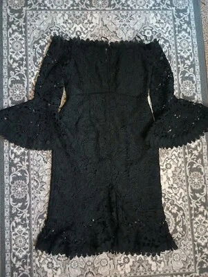 Boston Proper Gothic Corset Dress Size 12 Black Lace Bell Sleeve Dark Romance - Image 1 of 4