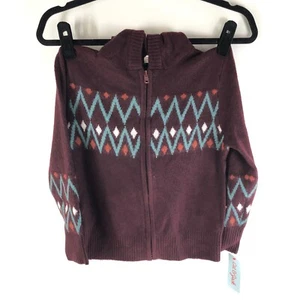 Cat & Jack Boys Girls Cardigan Sweater Full Zip Hooded Geometric Burgundy S 6/7 - Picture 1 of 4