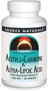 Source Naturals Acetyl L-Carnitine & Alpha-Lipoic Acid 650mg 60 Tablets, Energy - Picture 1 of 5