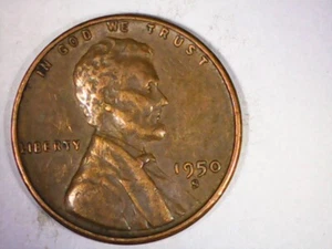 1950-S LINCOLN WHEAT CENT NICE DETAIL KEY DATE (366) - Picture 1 of 2