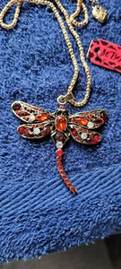 New Betsey Johnson Necklace Dragonfly Red Rhinestone Summer Collectible Decorate - Picture 1 of 3