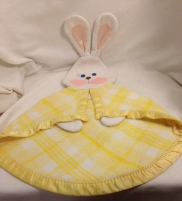 复古 Fisher Price 1979 兔子安全毯 婴儿 Lovey 黄色格子 441 442 4 — 第 1/4 张图片