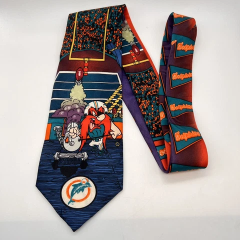 Vintage 1993 Miami Dolphins NFL Mens Necktie With Yosemite Sam Silk - 60 x 3.75” Cover