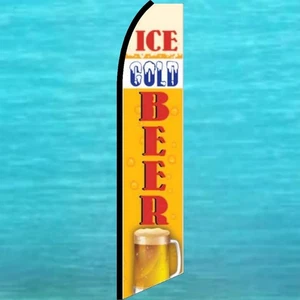 ICE COLD BEER FLUTTER FLAG Feather Swooper Tall Vertical Advertising Sign Banner - Picture 1 of 5
