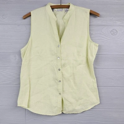 Camisa Richard Malcolm Irlandesa Lino Amarillo Sin Mangas Abotonada Mujer M Foto 1 de 4