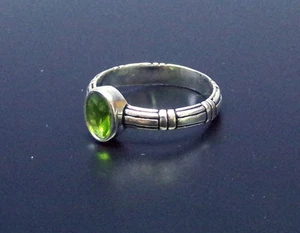 Handmade 925 Sterling Silver Bamboo Style Oval Faceted Peridot Stone Ring Size P - Picture 1 of 12