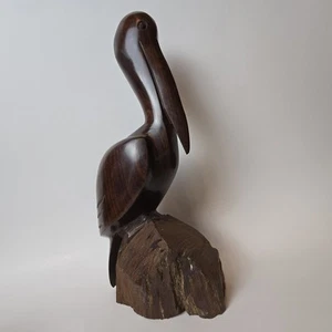 Statua pellicano vintage in legno massello intagliato a mano alto 13" costa Tiki MCM artigiano - Foto 1 di 23